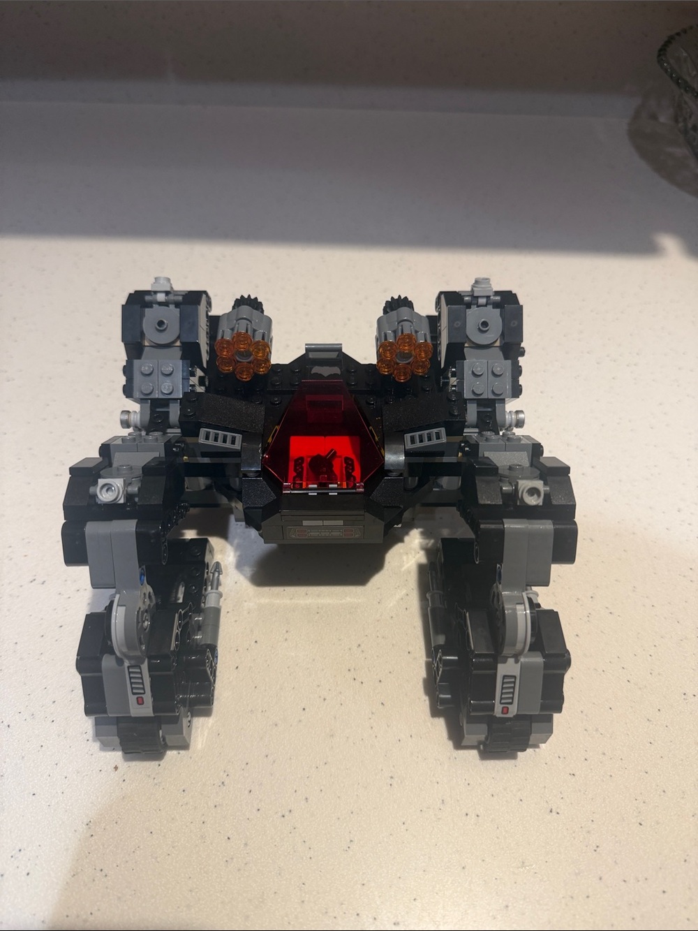 Lego Black and Dark Gray Combat Mech with Translucent Red Cockpit